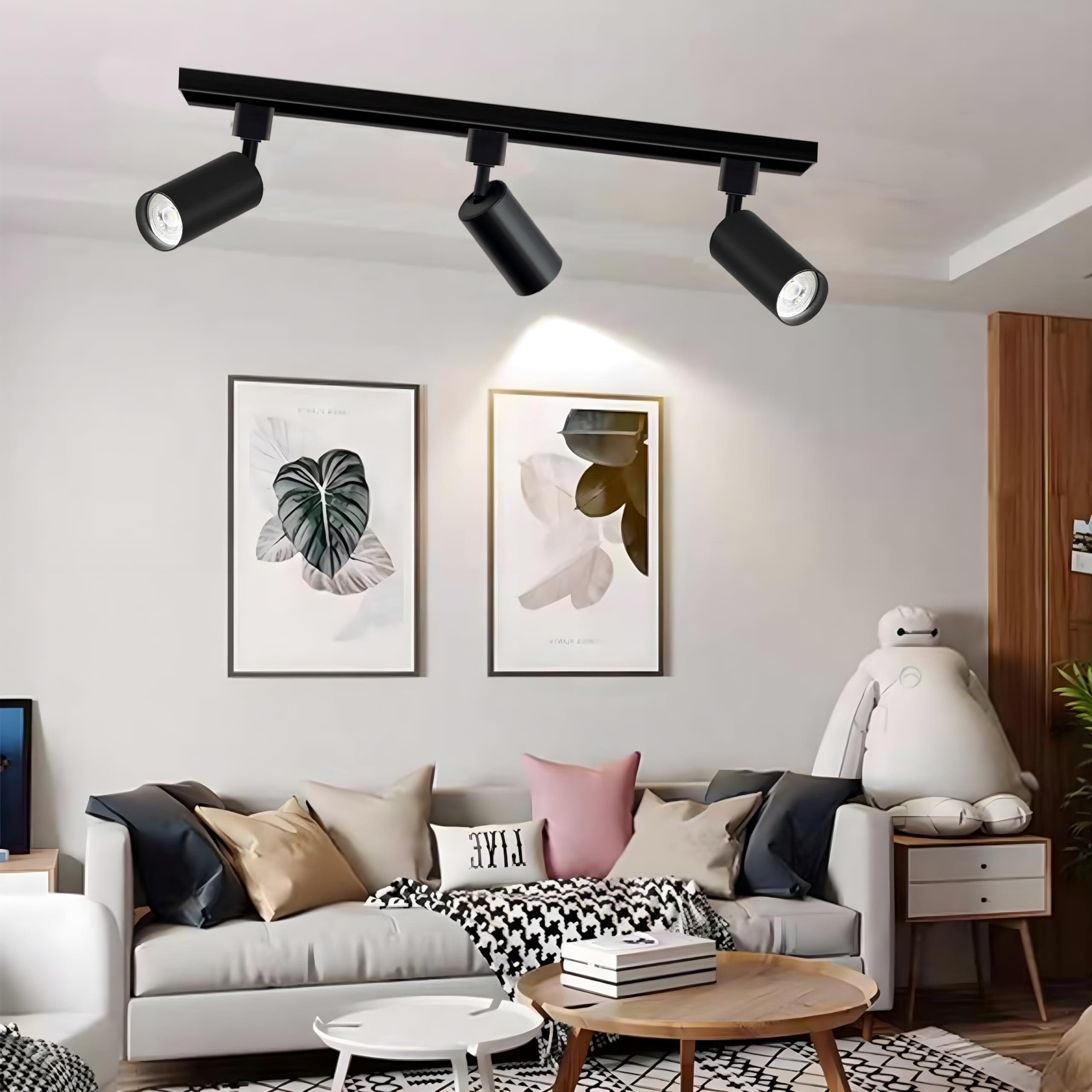 Bravsekai Plug in 3CCT Track Lighting Complete Kit with 2 * 3.28FT H Track Light Rails and 120V 6x10W GU10 Track Lighting Heads Brightness Dimmable Ceiling Spotlight Fixture for Accent Illumination