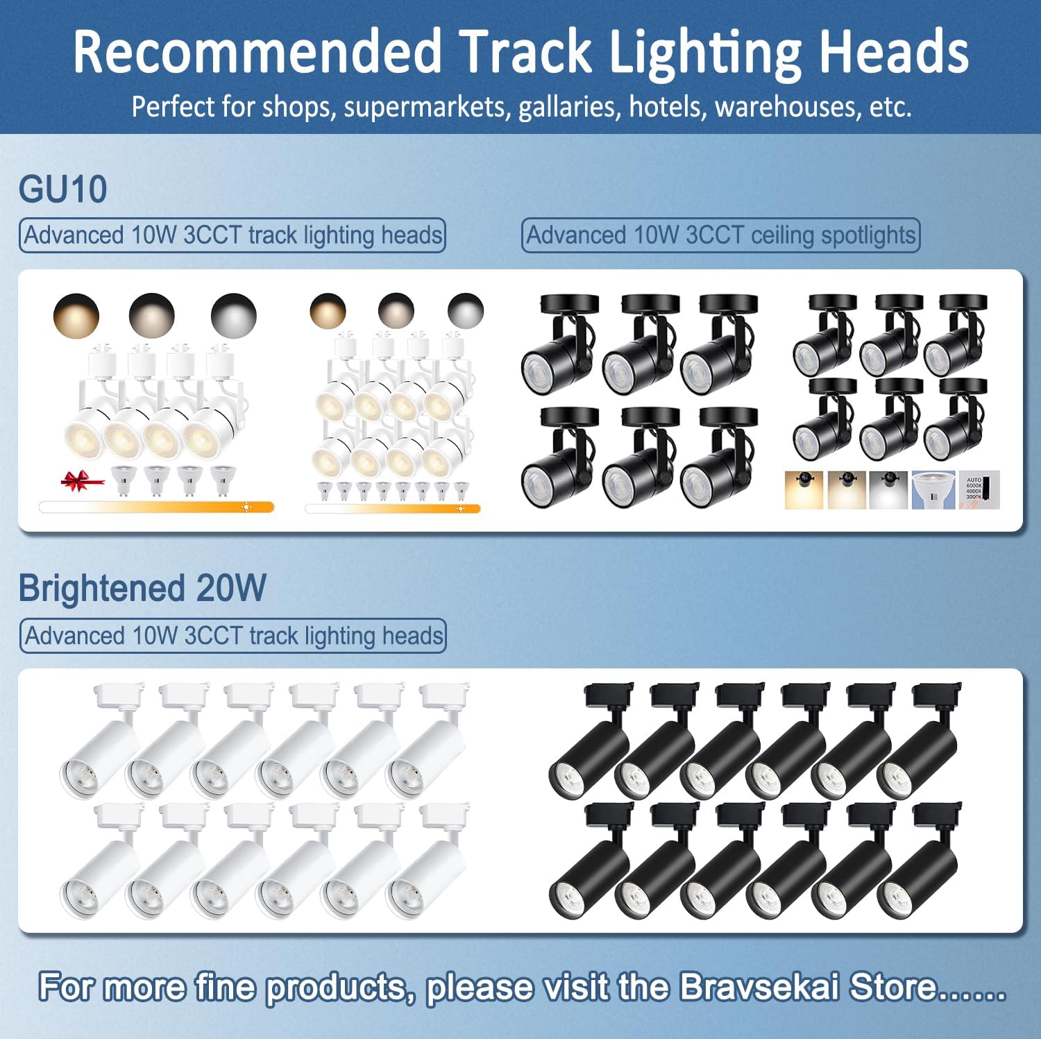 Bravsekai 8PCS H Type Track Lighting Rails Kit with Dimmer Switch, 120V Single Circuit 3-Wire H Track Rail 26FT with Extra 8 I Connectors and Wall Anchors, Made of Aluminum and Strength Guarantee