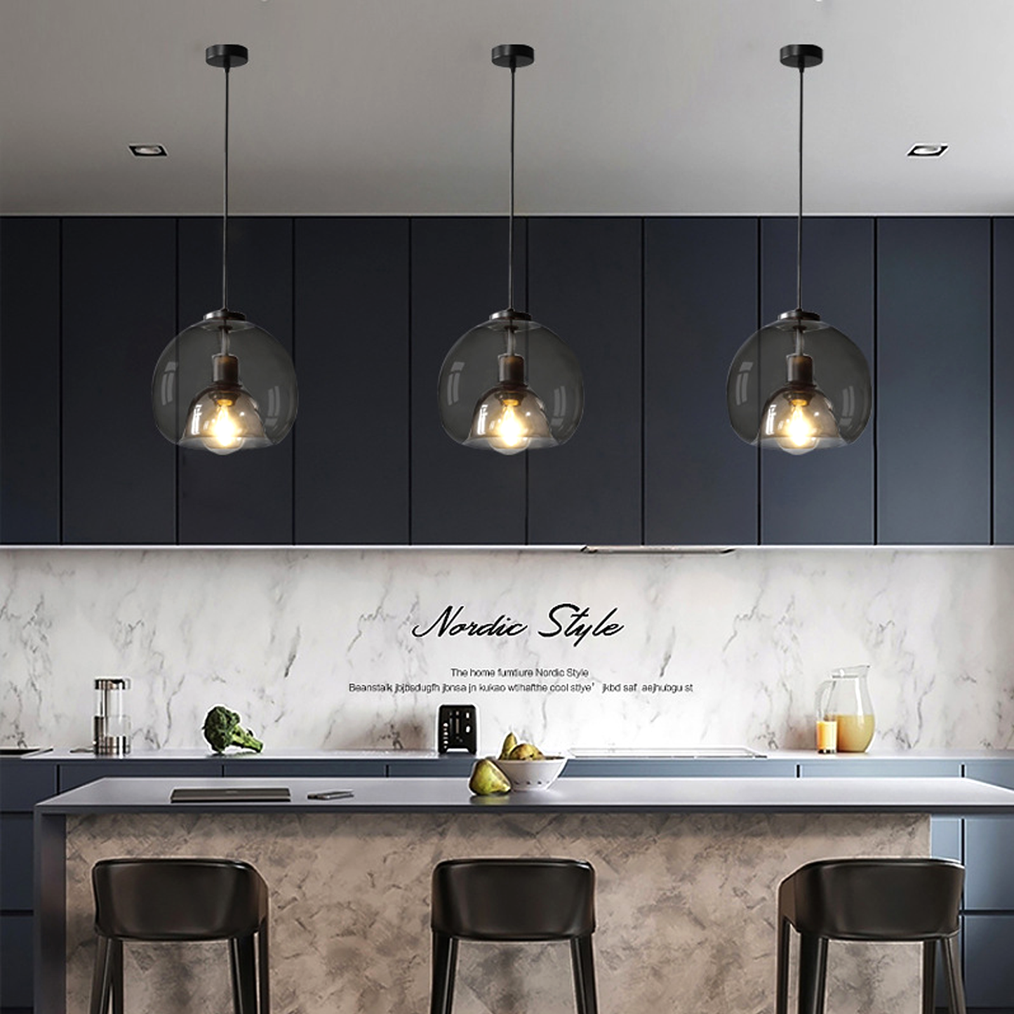 Glass pendant lights for kitchen applications