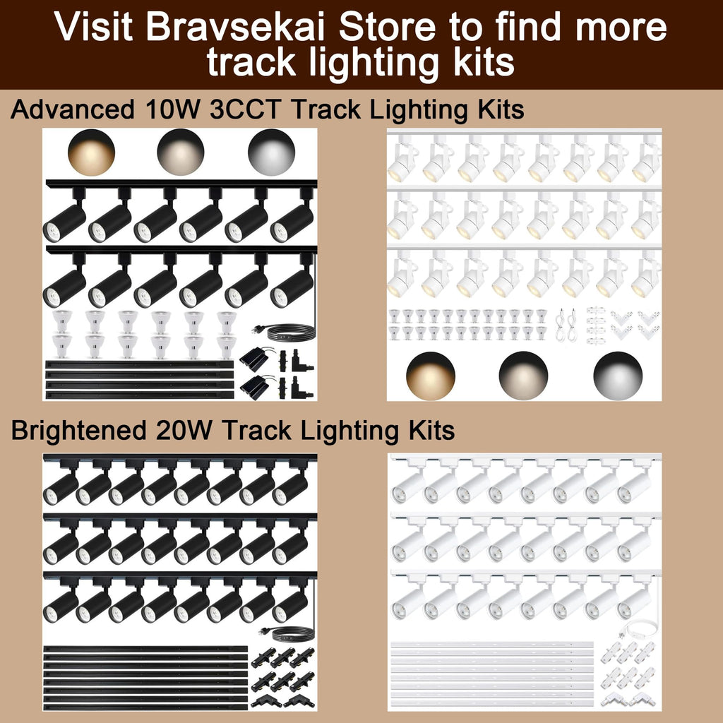 Bravsekai Extra Long H Type Track Lighting Rails Kit with Dimmer Switch for Large Areas 19.7FT Track Lighting System Single Circuit 3-Wire-1 H Track Rail with 4 I Connectors, Made of Aluminum