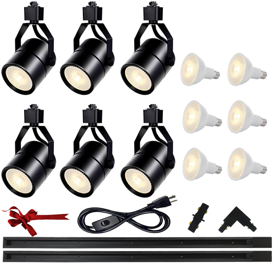 Bravsekai PAR20 LED Track Lighting Complete Kit Include 2x3.28ft H Type Track Rails, Brightened 6x50W PAR20 LED Bulbs, Recommended Cost-Effective Solution for Shopping malls, Warehouse, Office