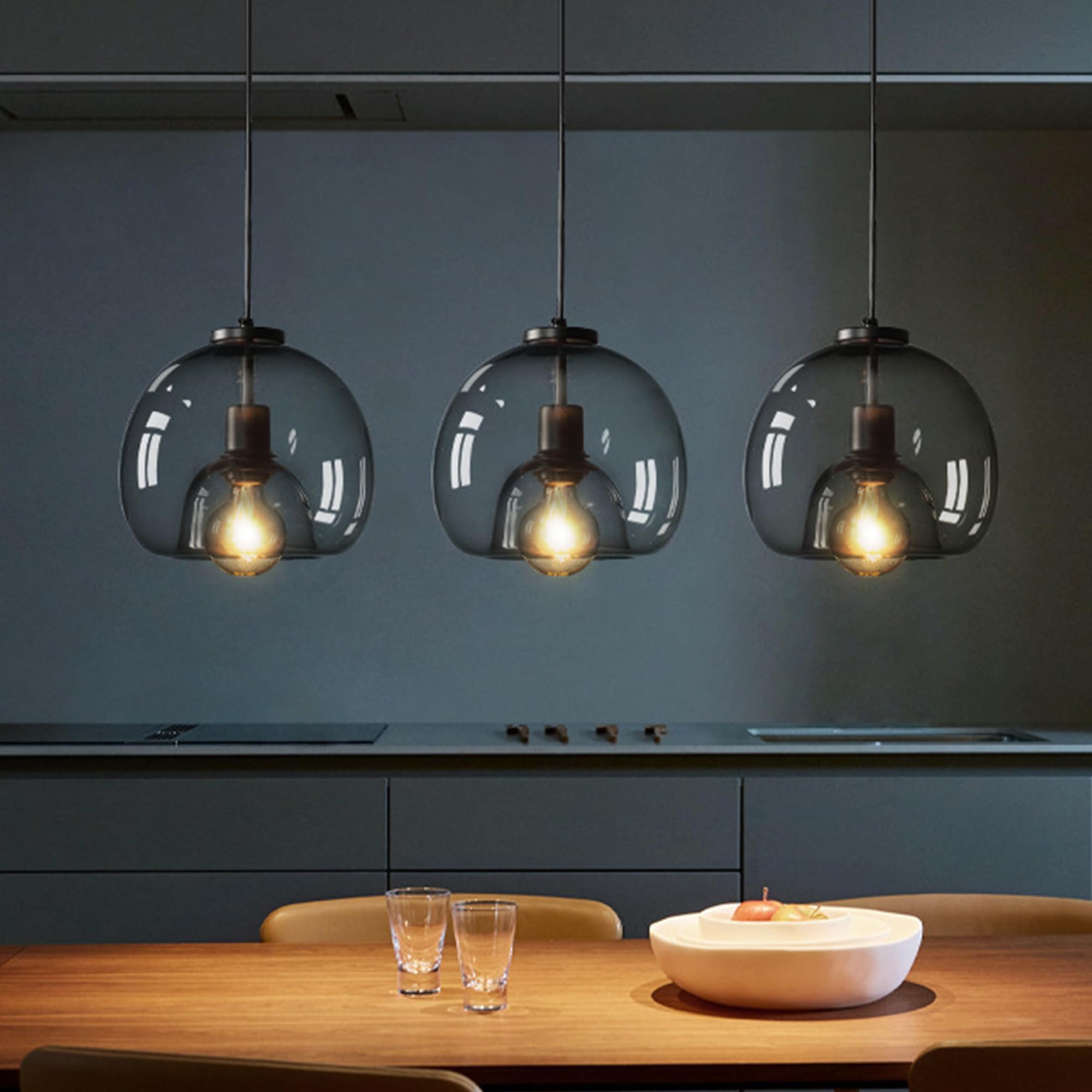3-Pack Large Smoke Glass Pendant Lights for Kitchen Island, Includes Extra Bulbs & 4.26FT Adjustable Cord, Modern Pendant Lighting Fixtures for Kitchen, Dining Room, Living Room