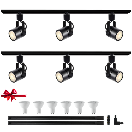 Bravsekai GU10 H Track Lighting Kits with 3.28FT*2 H Type Track Rails, 6 Packs LED Track Lighting Fixtures, Replaceable GU10 Bulb Ceiling Spotlight Fixture