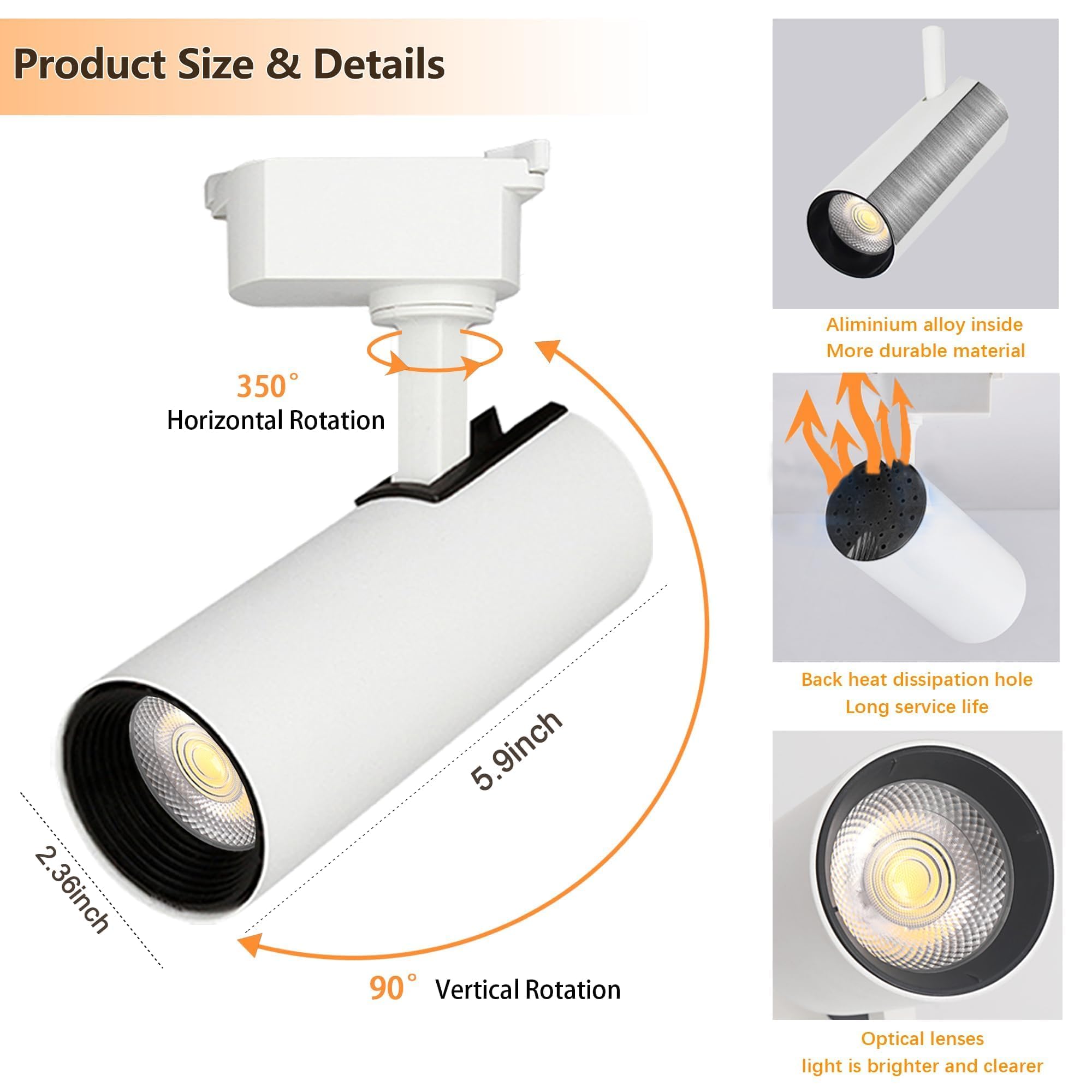 Ultra-Bright H Type Track Lighting Heads, 12PCS 6000K Cool White 20W 2400lm for Accent Lighting, Dimmable LED Track Lighting Ceiling Spotlight Fixture
