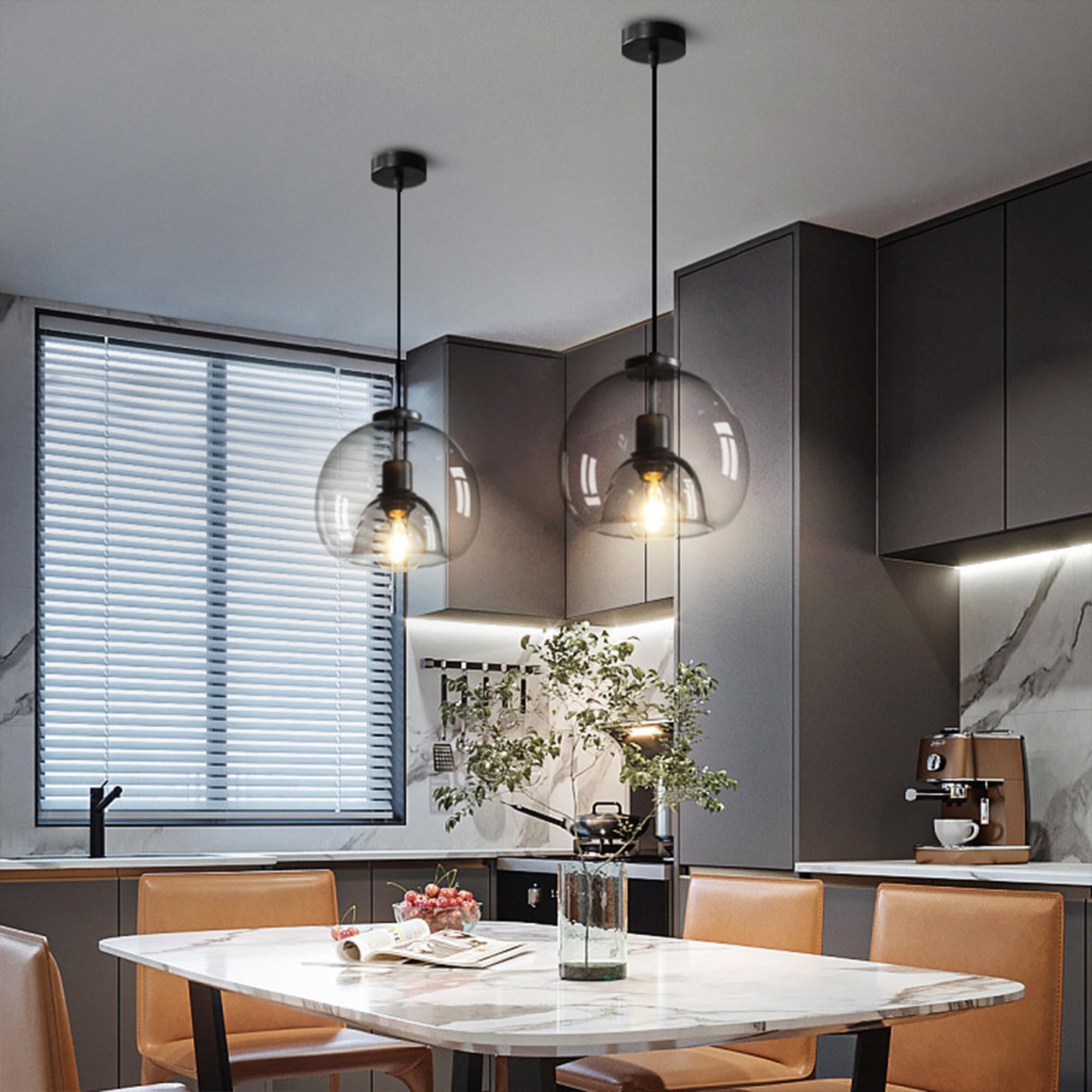 3-Pack Large Smoke Glass Pendant Lights for Kitchen Island, Includes Extra Bulbs & 4.26FT Adjustable Cord, Modern Pendant Lighting Fixtures for Kitchen, Dining Room, Living Room