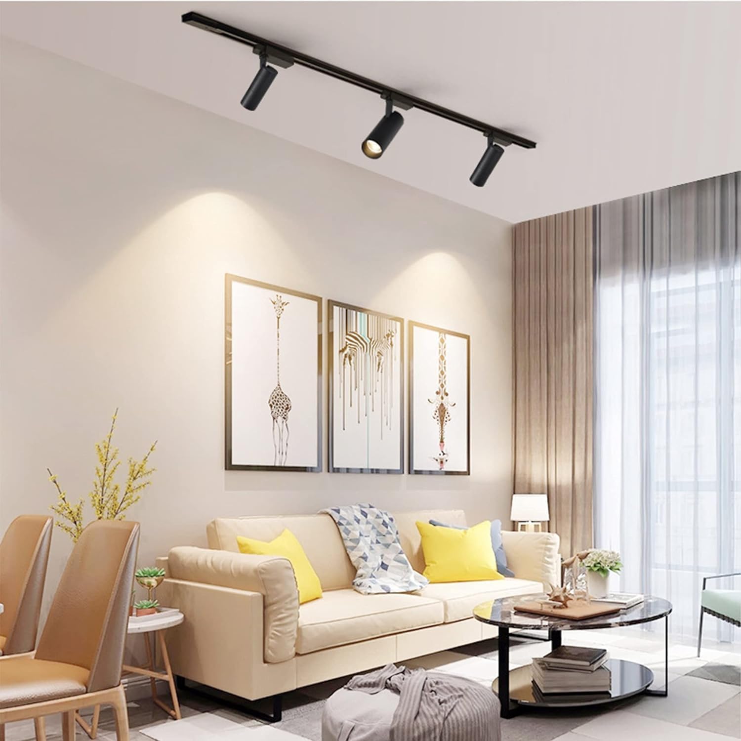 Bravsekai LED Track Lighting Heads Kit 3000K Warm White, 12-Light Dimmable GU10 Track Lights Heads, Ceiling Spotlight Fixture with 14.76FT H Type Track Light Rails, Replaceable GU10 LED Bulbs for Home
